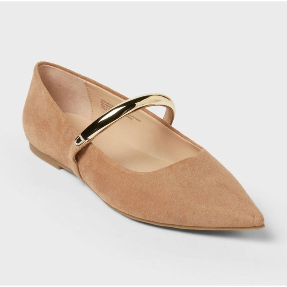 Taupe Pointed Toe Mary Jane Flats A New Day Cassidee Metal Strap Women's Size 8
